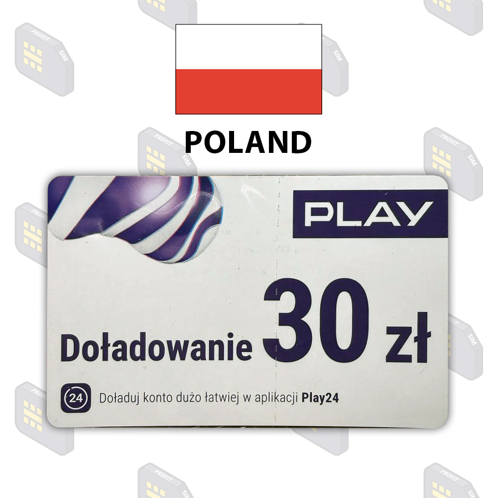 Пополнение счета Польша «Play» 30 злотых
